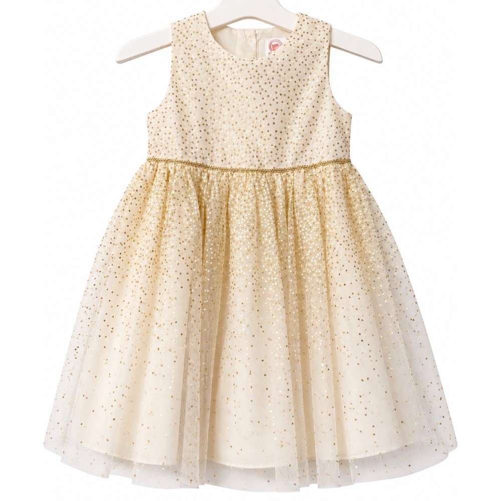 Wonder Nation Tulle Dress Kids 5T Cream Gold Excellent Polka Dot Sparkle